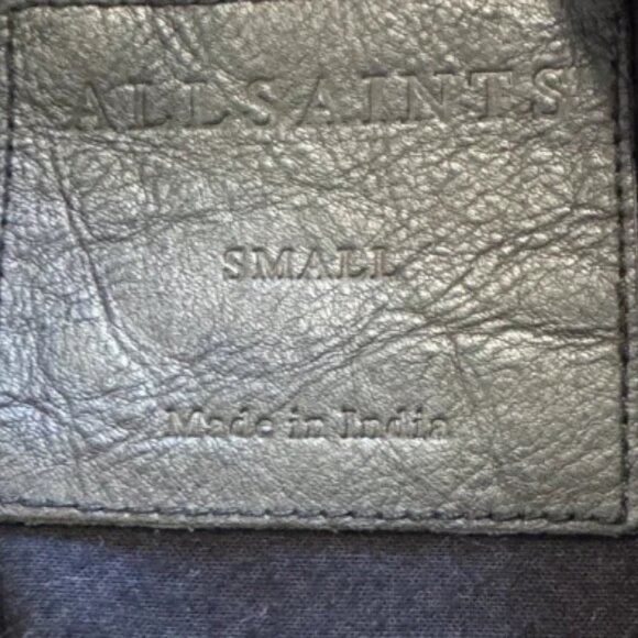 All Saints Mens Leather Jacket CARGO BIKER Black Distressed Sz S Moto City Edgy - Picture 12 of 13